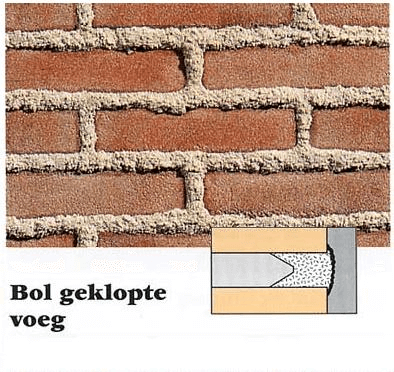 voorbeeld bolgeklopte voeg, te plaatsen door PostmaRenovatie.nl